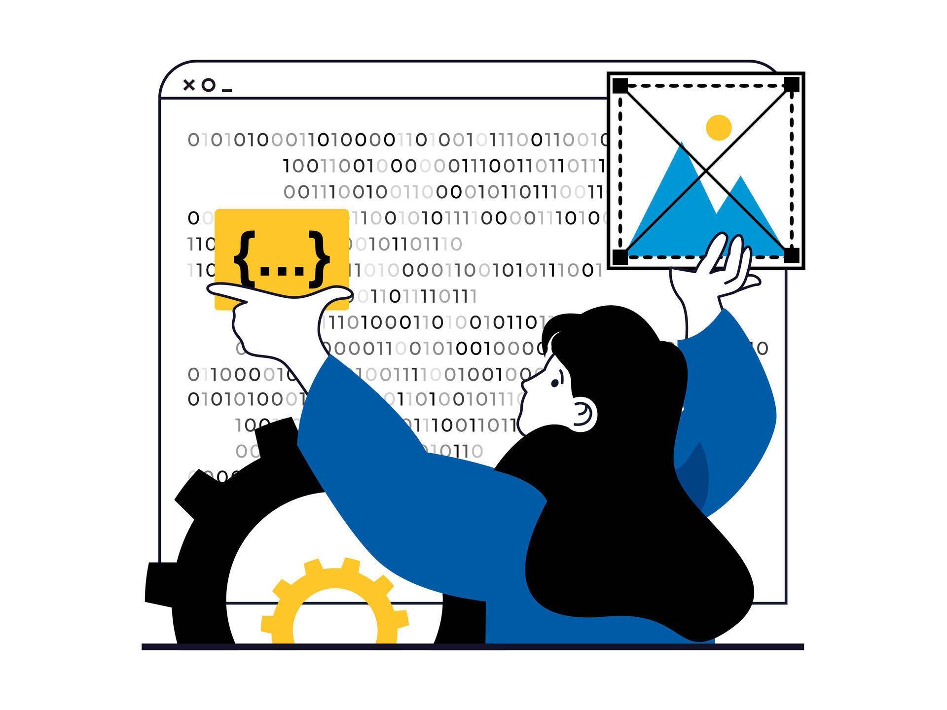 Woman developer coding and creating layouts